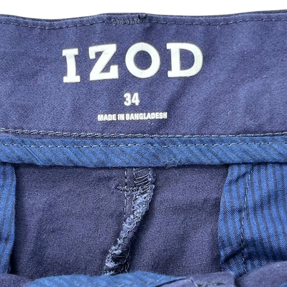 IZOD Chino Shorts Mens 34 Navy Blue Flat Front Cotton Blend Stretch‎ - Picture 3 of 8